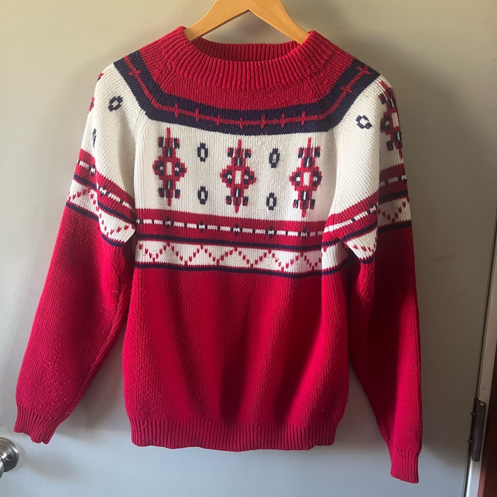 Vintage 70s JCPenney Nordic Knit Ski Sweater Size M